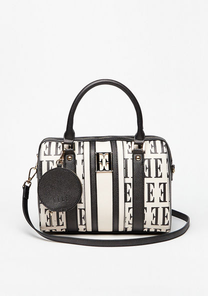 Elle Printed Bowler Bag with Adjustable Strap and Pouch