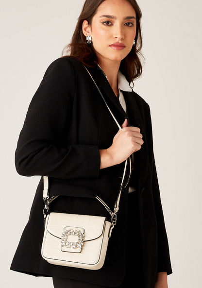 Celeste Textured Crossbody Bag with Stone Embellished Buckle and Top Handle