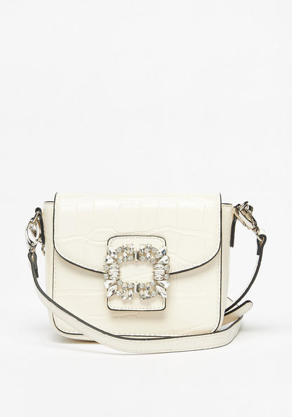 Celeste Textured Crossbody Bag with Stone Embellished Buckle and Top Handle-Women%27s Handbags-image-1