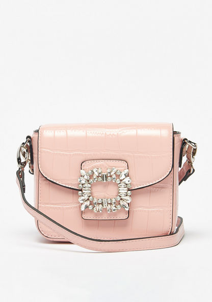 Celeste Textured Crossbody Bag with Stone Embellished Buckle and Top Handle