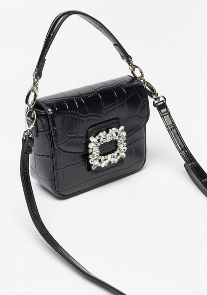 Celeste Textured Crossbody Bag with Stone Embellished Buckle and Top Handle-Women%27s Handbags-image-2