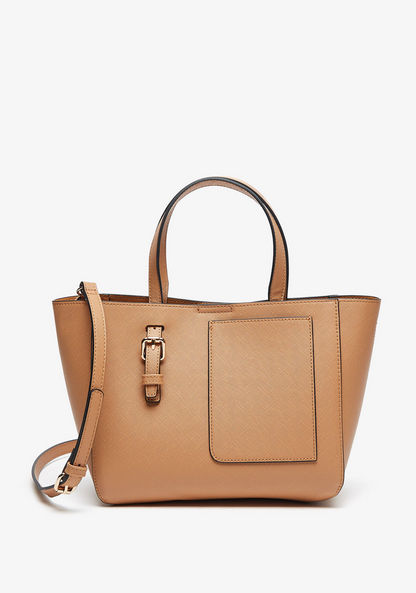Celeste Solid Tote Bag with Mobile Pocket and Buckle Accent