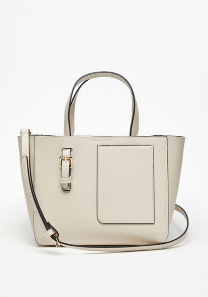 Celeste Solid Tote Bag with Mobile Pocket and Buckle Accent-Women%27s Handbags-image-1