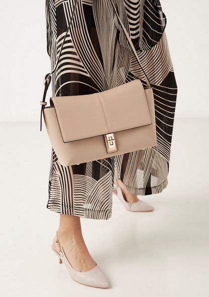 Celeste Solid Shoulder Bag with Adjustable Strap and Twist Lock Closure-Women%27s Handbags-image-0