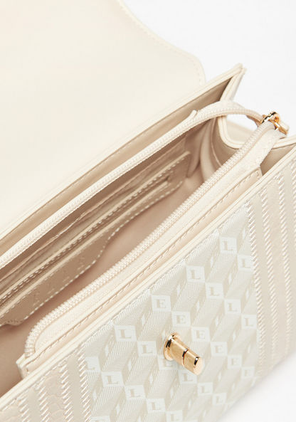 Elle Monogram Print Satchel Bag with Detachable Strap and Twist Lock Closure