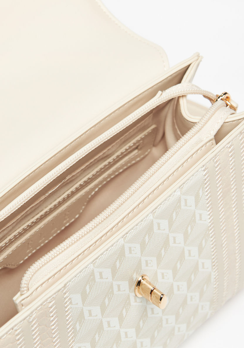 Elle Monogram Print Satchel Bag with Detachable Strap and Twist Lock Closure-Women%27s Handbags-image-5