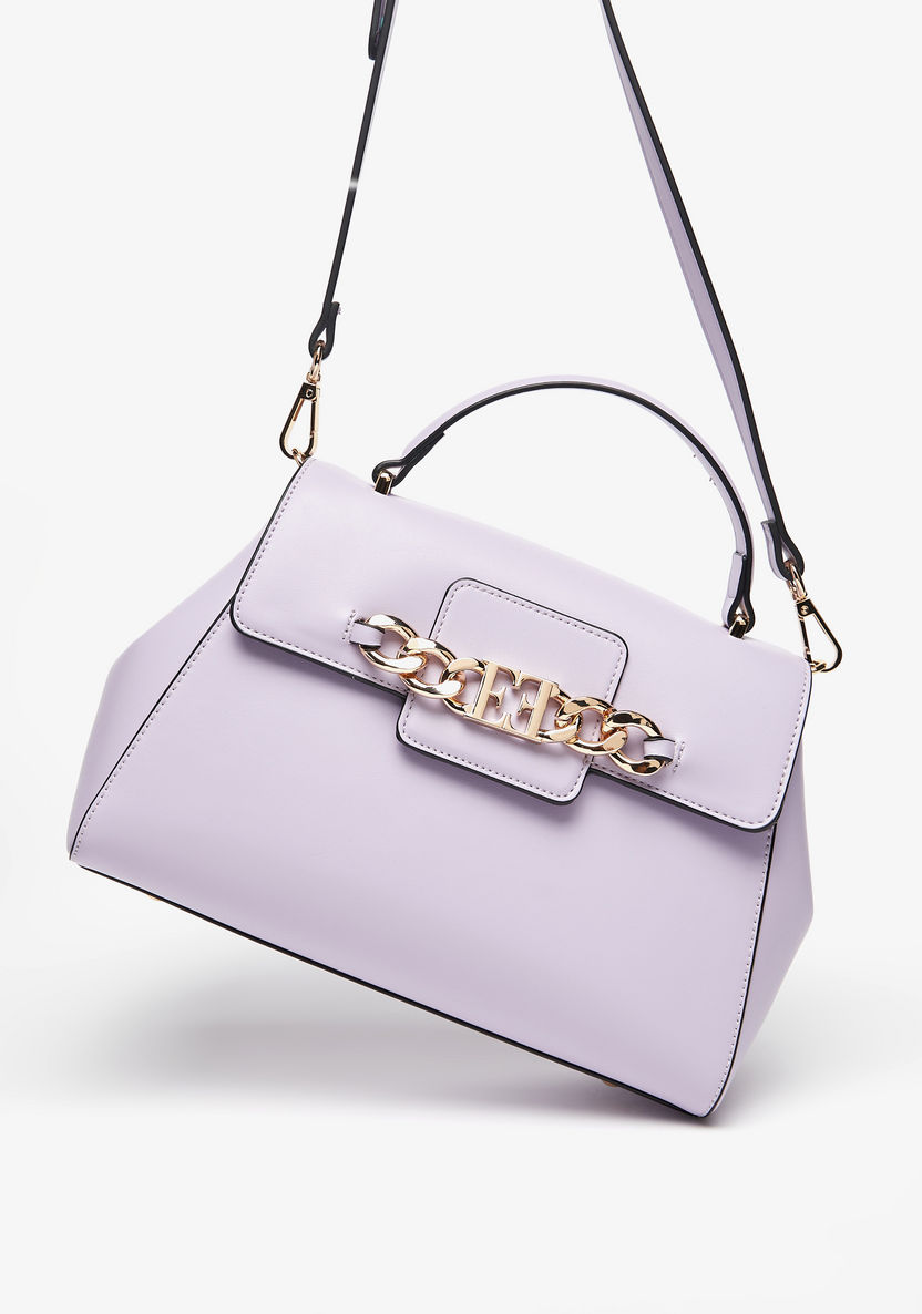 Elle Solid Satchel Bag with Chain Detail and Detachable Strap-Women%27s Handbags-image-2