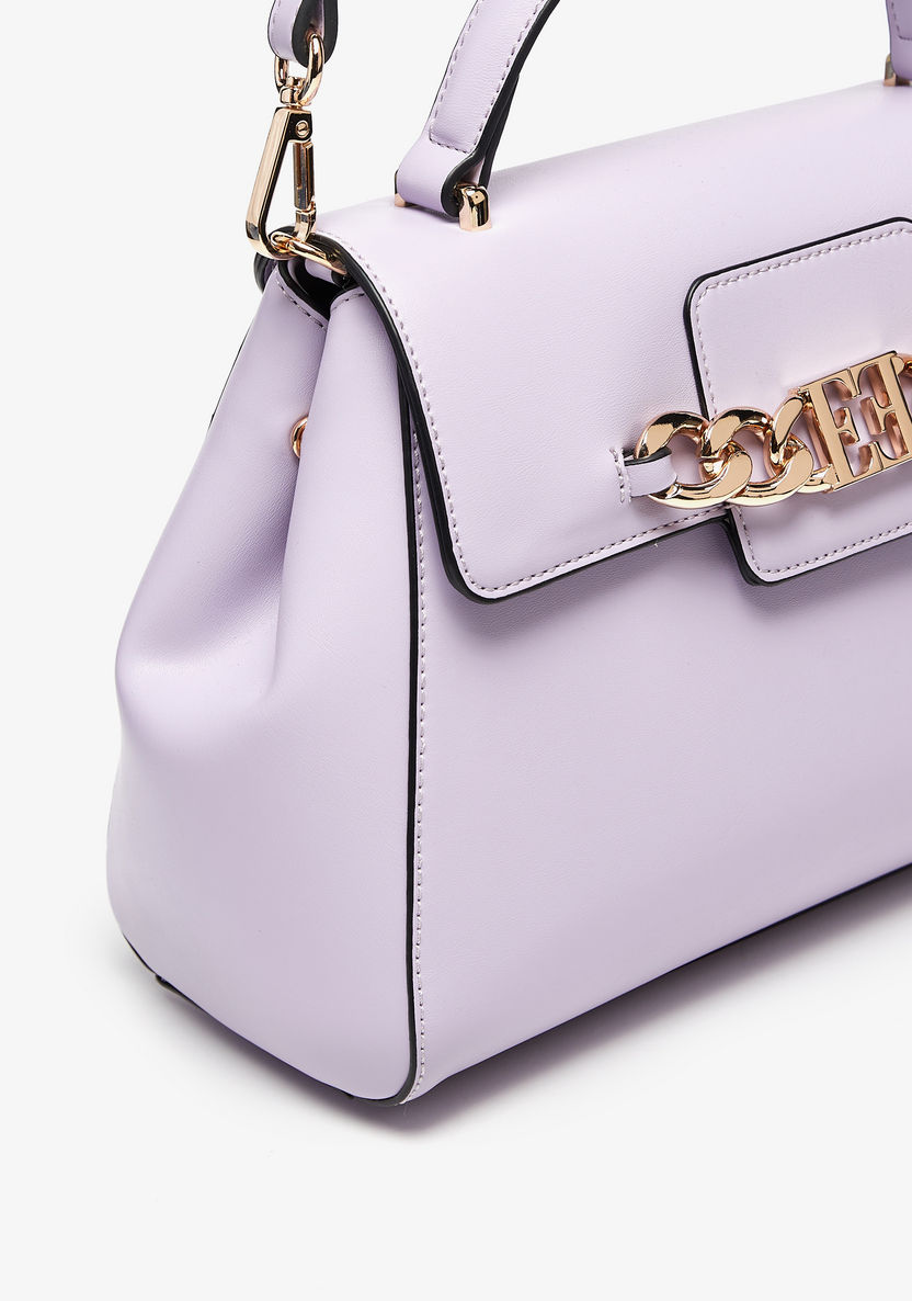 Elle Solid Satchel Bag with Chain Detail and Detachable Strap-Women%27s Handbags-image-4