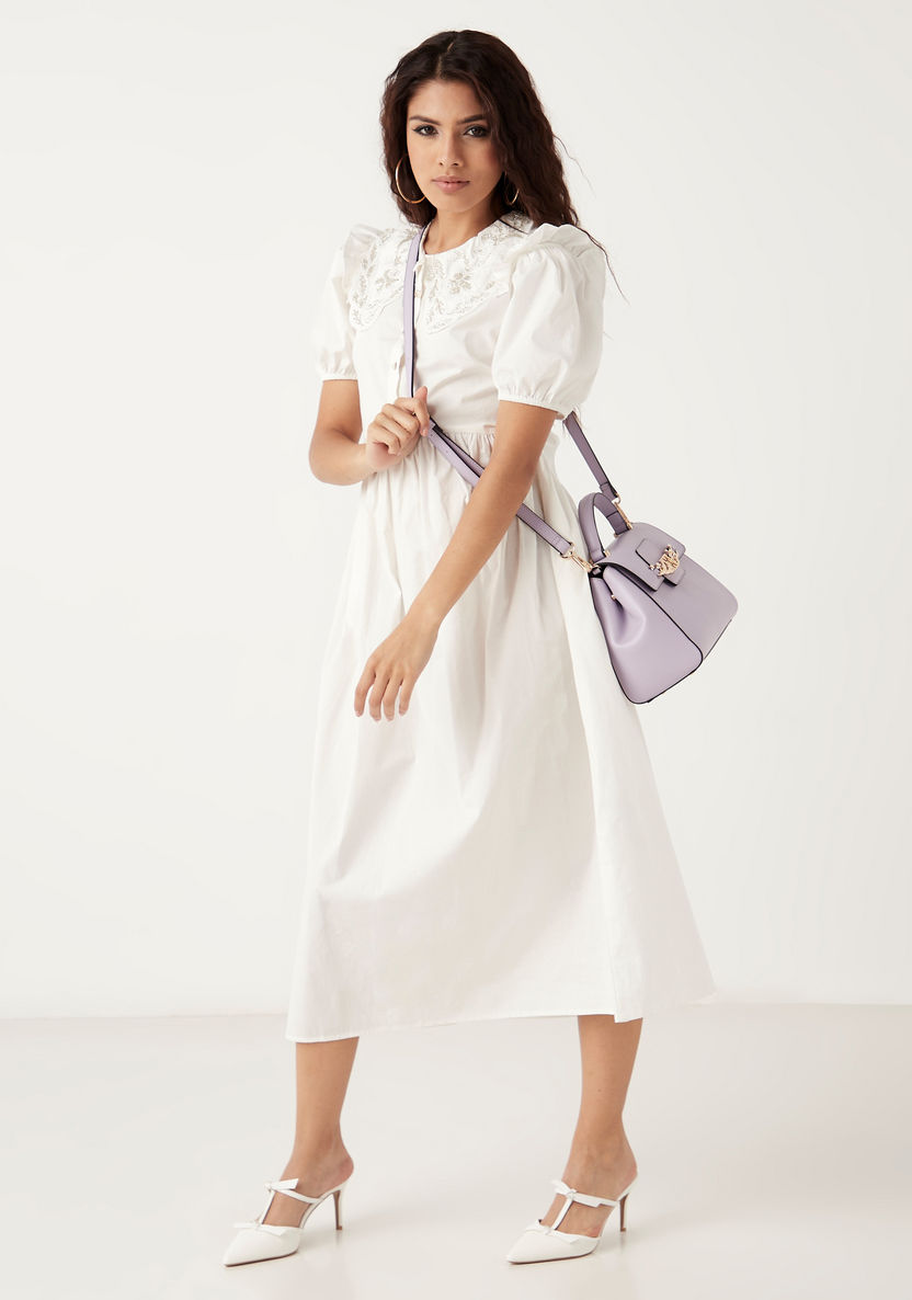 Elle Solid Satchel Bag with Chain Detail and Detachable Strap-Women%27s Handbags-image-5