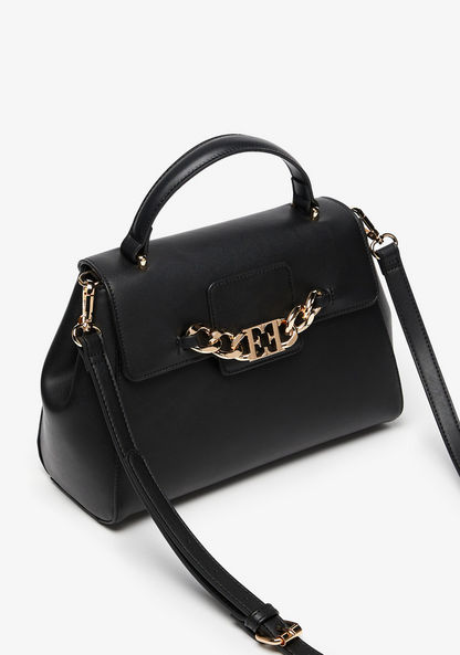 Elle Solid Satchel Bag with Chain Detail and Detachable Strap