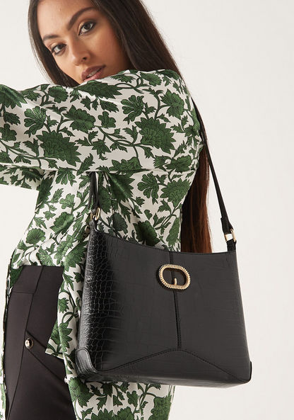 Celeste Animal Textured Shoulder Bag with Adjustable Strap and Zip Closure-Women%27s Handbags-image-1