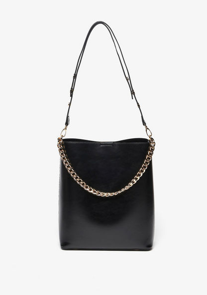 Celeste Solid Shoulder Bag with Chain Detail and Pouch-Women%27s Handbags-image-1