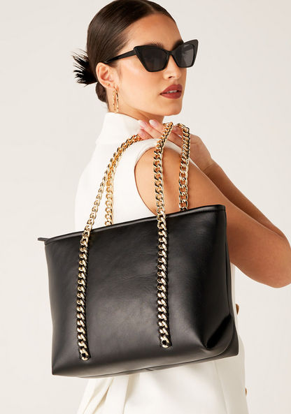 Celeste Solid Tote Bag with Metallic Chain Strap-Women%27s Handbags-image-0