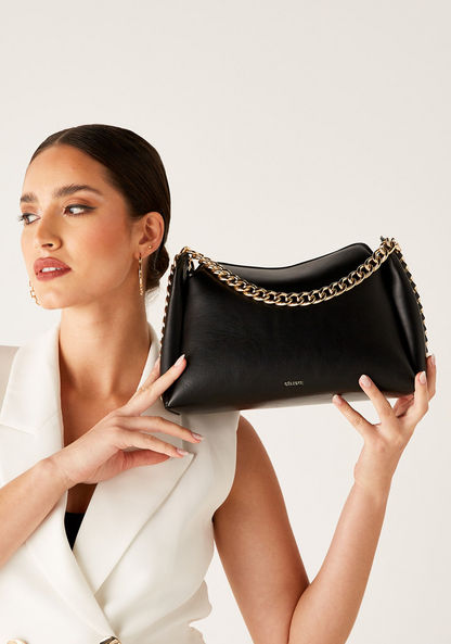 Celeste Solid Shoulder Bag with Chain Detail-Women%27s Handbags-image-0