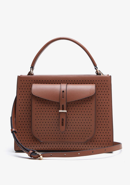 Celeste Perforated Tote Bag with Detachable Strap and Zip Closure-Women%27s Handbags-image-1