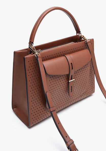 Celeste Perforated Tote Bag with Detachable Strap and Zip Closure-Women%27s Handbags-image-2