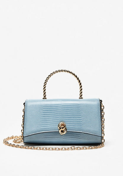Celeste Textured Satchel Bag with Chain Strap and Flap Closure