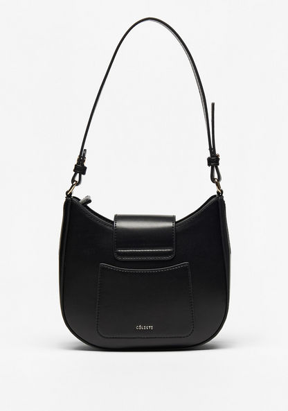 Celeste Solid Shoulder Bag with Detachable Strap and Flap Closure-Women%27s Handbags-image-4
