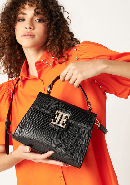 Elle Textured Satchel Bag with Detachable Strap and Flap Closure