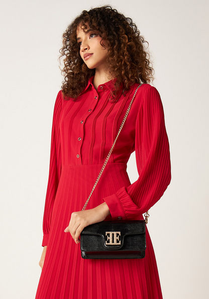 Elle Textured Crossbody Bag with Detachable Chain Strap and Flap Closure
