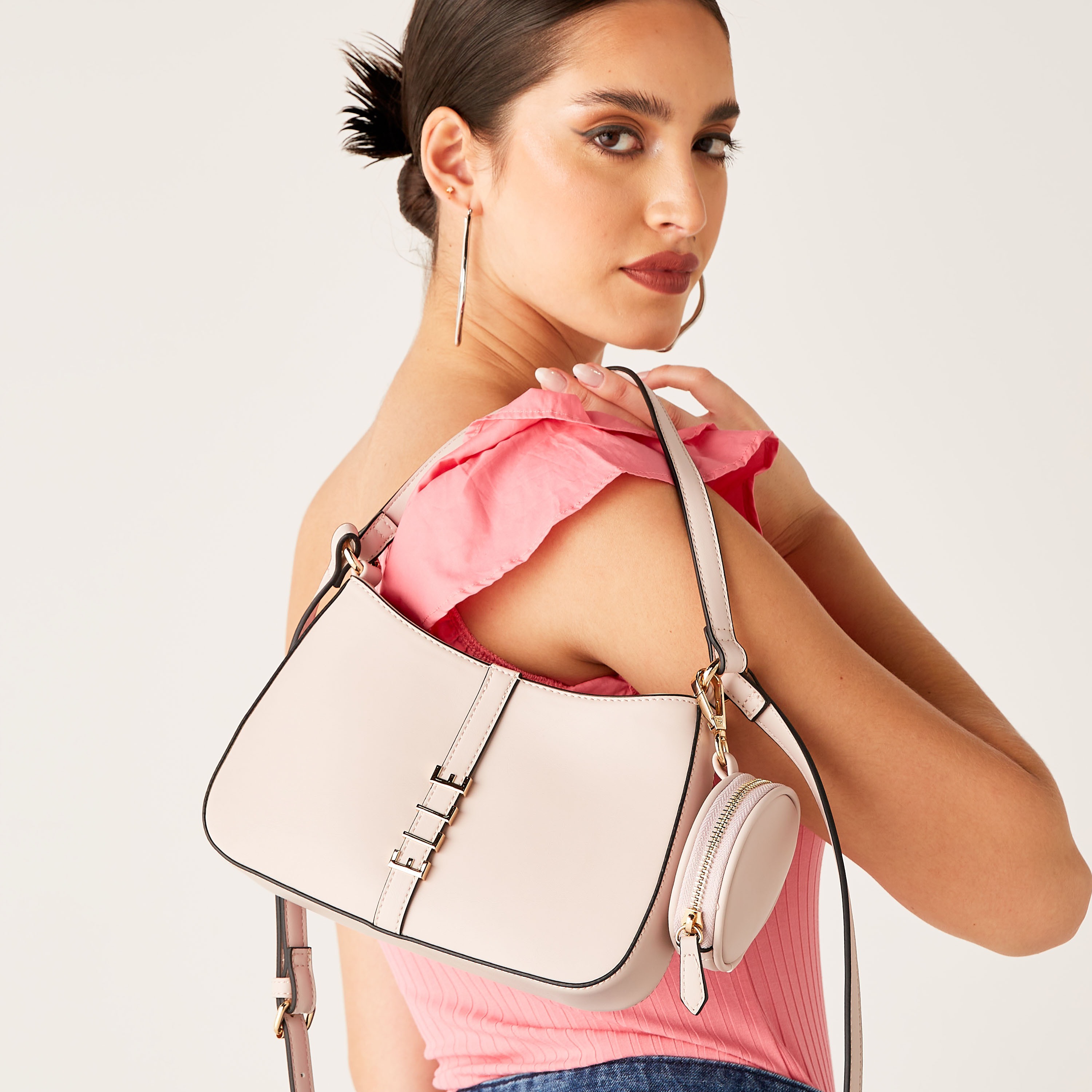 Buy Elle Solid Shoulder Bag with Adjustable Strap and Coin Pouch Splash KSA