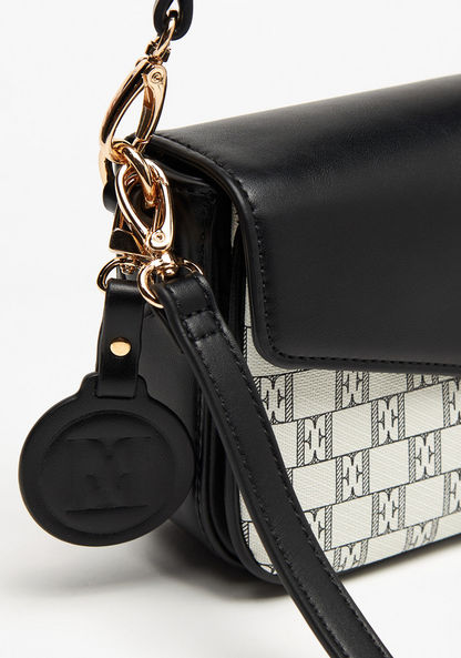 Elle Monogram Print Crossbody Bag with Detachable Straps and Flap Closure