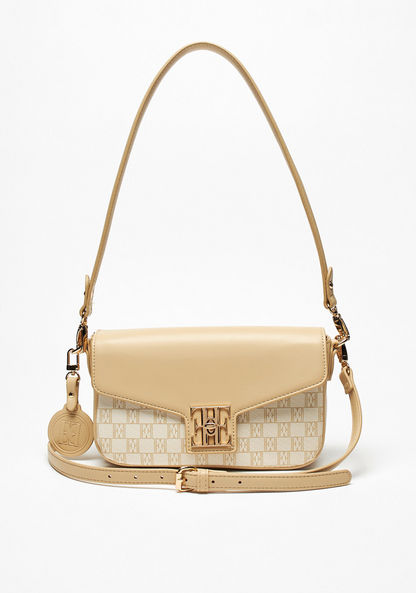 Elle Monogram Print Crossbody Bag with Detachable Straps and Flap Closure-Women%27s Handbags-image-1