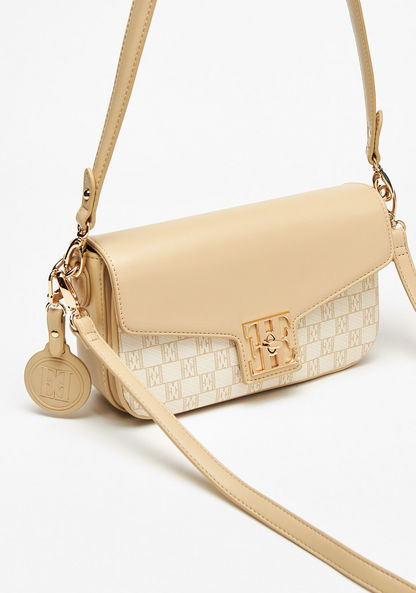 Elle Monogram Print Crossbody Bag with Detachable Straps and Flap Closure-Women%27s Handbags-image-2