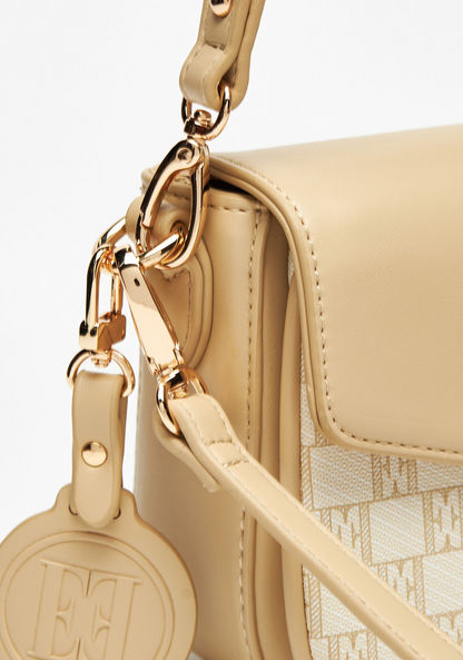 Elle Monogram Print Crossbody Bag with Detachable Straps and Flap Closure-Women%27s Handbags-image-3