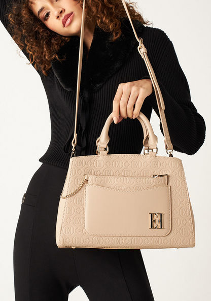 Elle Monogram Embossed Tote Bag with Zip Closure