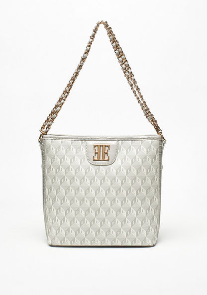 Elle Monogram Print Tote Bag with Chain Accented Strap