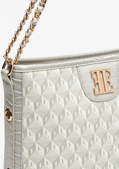 Elle Monogram Print Tote Bag with Chain Accented Strap-Women%27s Handbags-image-3