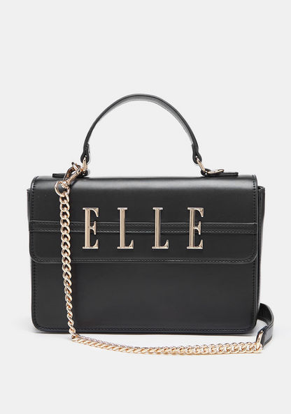 Elle Solid Satchel Bag with Detachable Chain Strap and Button Closure