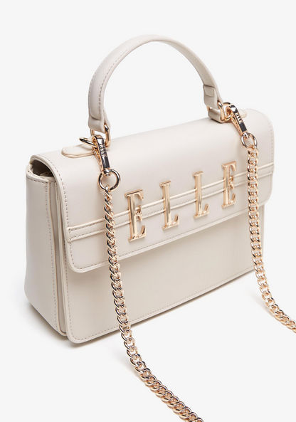 Elle Solid Satchel Bag with Detachable Chain Strap and Button Closure
