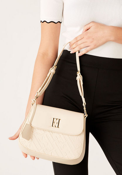 Elle Monogram Embossed Shoulder Bag with Adjustable Strap-Women%27s Handbags-image-0