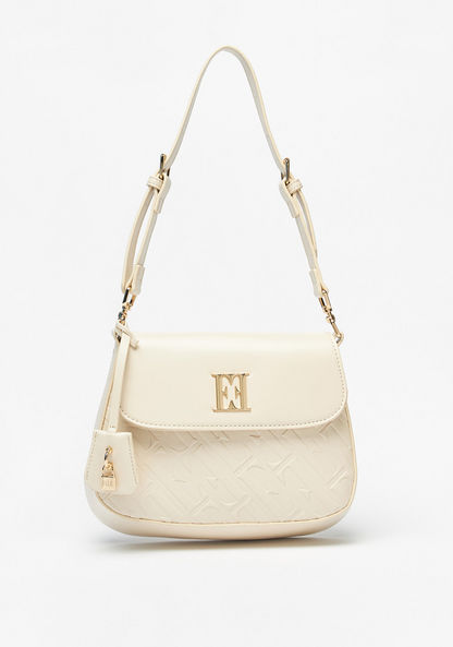 Elle Monogram Embossed Shoulder Bag with Adjustable Strap-Women%27s Handbags-image-1