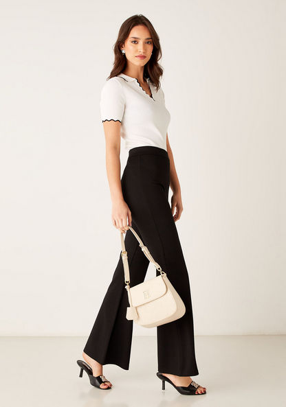 Elle Monogram Embossed Shoulder Bag with Adjustable Strap-Women%27s Handbags-image-4
