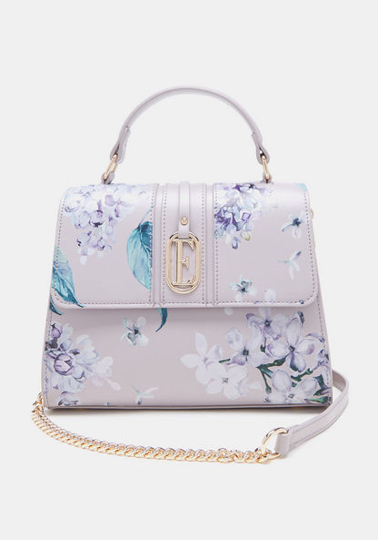Elle Floral Print Satchel Bag with Detachable Chain Strap and Button Closure