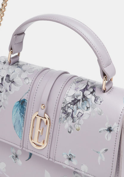 Elle Floral Print Satchel Bag with Detachable Chain Strap and Button Closure