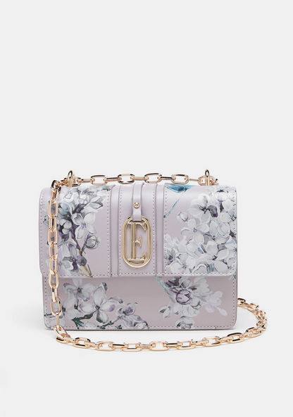 Elle Floral Print Crossbody Bag with Chain Strap and Button Closure
