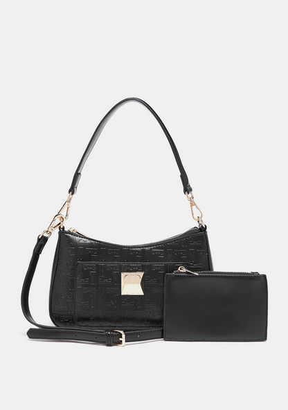 Elle Textured Shoulder Bag with Detachable Straps and Pouch-Women%27s Handbags-image-1