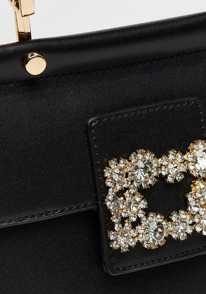 Celeste Embellished Satchel Bag with Detachable Strap and Button Closure