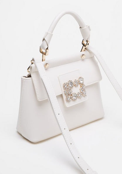Celeste Embellished Satchel Bag with Detachable Strap and Button Closure