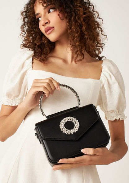 Celeste Embellished Satchel Bag with Detachable Chain Strap and Button Closure-Women%27s Handbags-image-0