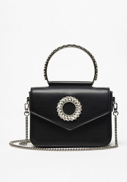 Celeste Embellished Satchel Bag with Detachable Chain Strap and Button Closure-Women%27s Handbags-image-1
