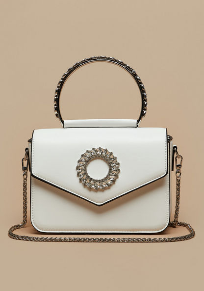 Celeste Embellished Satchel Bag with Detachable Chain Strap and Button Closure