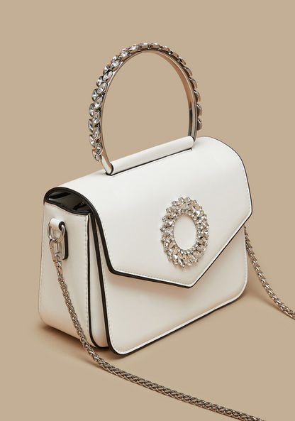 Celeste Embellished Satchel Bag with Detachable Chain Strap and Button Closure-Women%27s Handbags-image-2