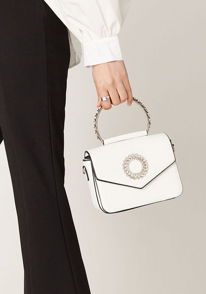 Celeste Embellished Satchel Bag with Detachable Chain Strap and Button Closure-Women%27s Handbags-image-4
