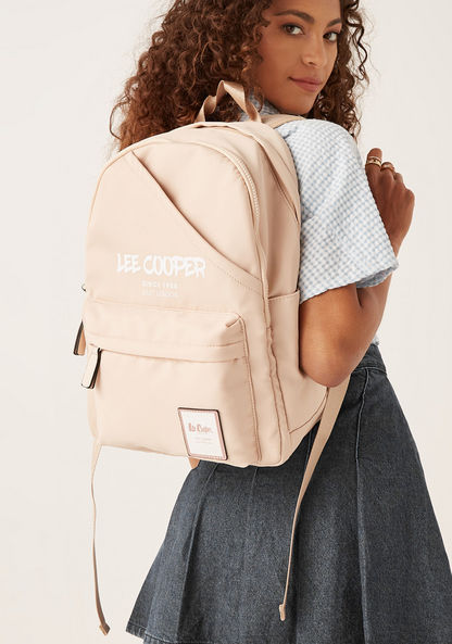 Lee Cooper Logo Print Backpack with Adjustable Shoulder Strap-Women%27s Backpacks-image-0