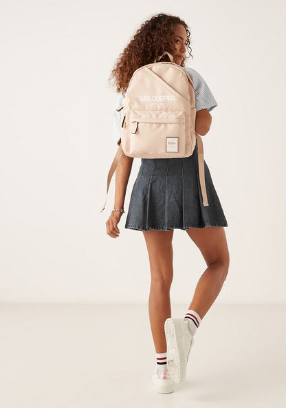 Lee Cooper Logo Print Backpack with Adjustable Shoulder Strap-Women%27s Backpacks-image-4